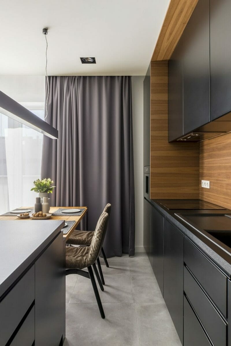 Kitchen interior with black cabinets